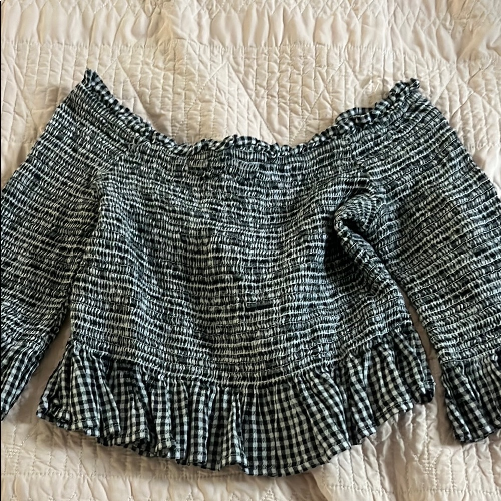 Black and White Gingham Off-Shoulder Top